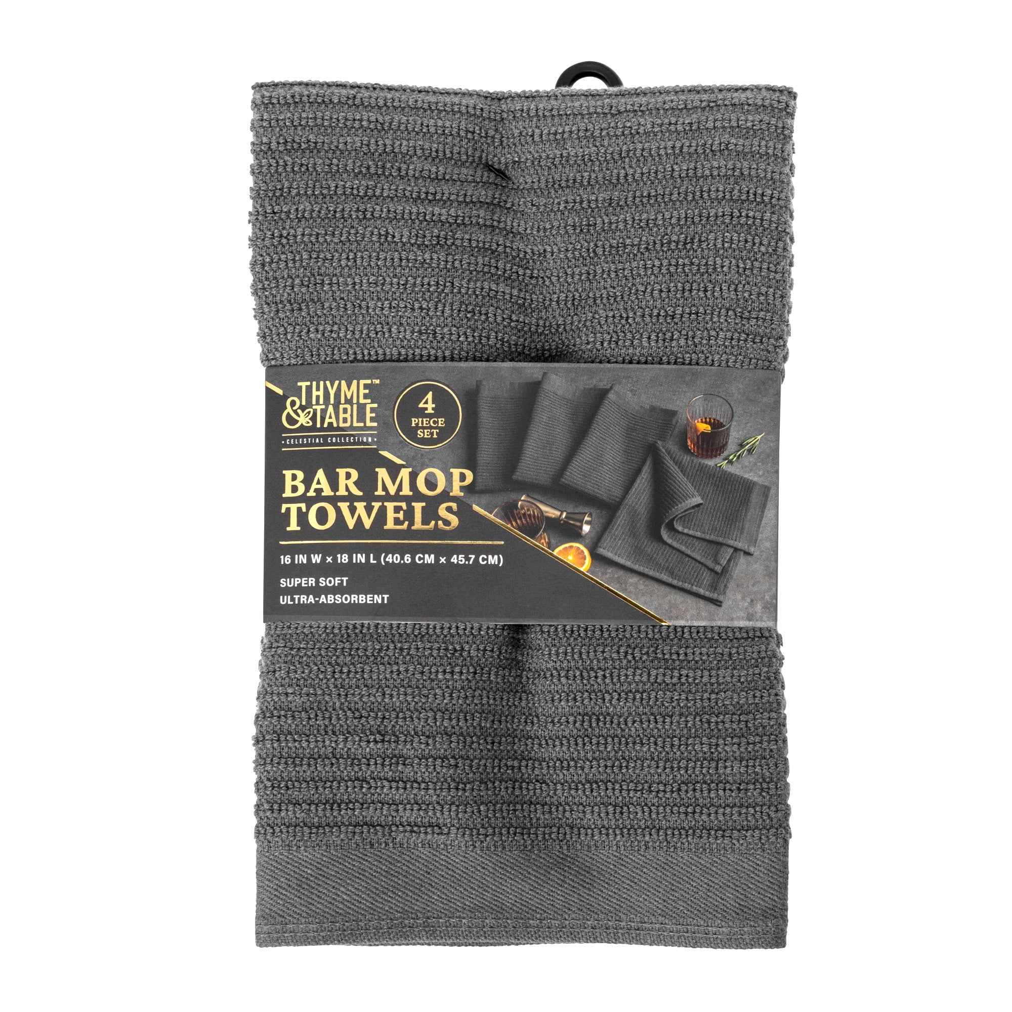 (3 pack) Thyme & Table Bar Mop Kitchen Towels, Gray, 4 Pack Set