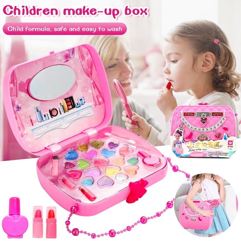 Make Up Kits Kids Girls Pink Gifts Set Toys Birthday Party Vanity Case Lip Gloss 