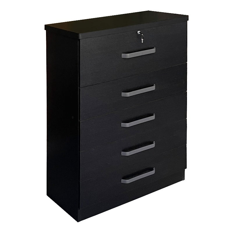 Better Home Products Xia 5 Drawer Chest of Drawers in Black Silver