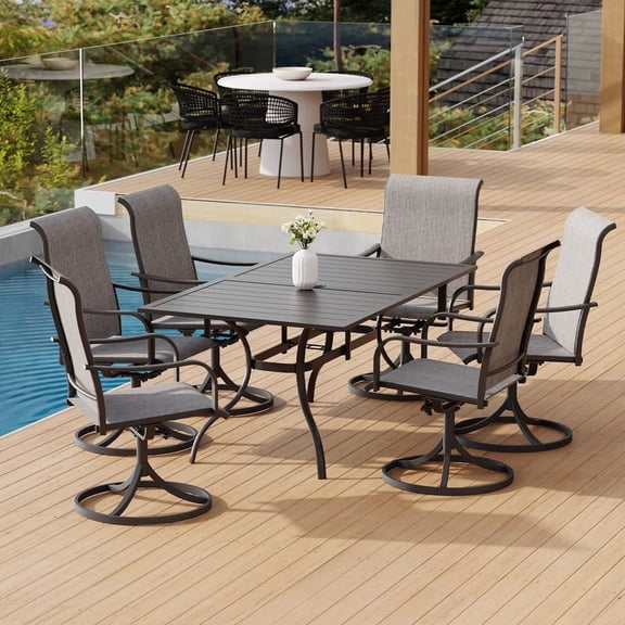 7-Peices Outdoor Patio Dining Set Swivel Chairs and Rectangular Table Furniture Set for 6 Person