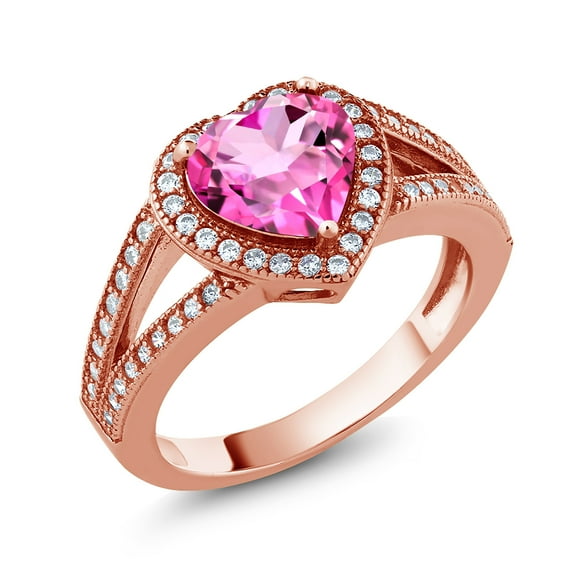 Gem Stone King 18K Rose Gold Plated Silver Ring Heart Shape Mystic Topaz and Moissanite (2.69 Cttw) (Size 9)