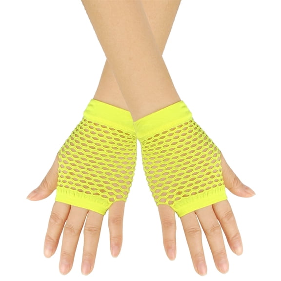 Xfvqtps Fingerless Gloves for Womens Mesh Thumb Hole Short Hollow Out Solid Color Stretch Fashion Party Mittens Yellow