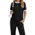thumbnail image 3 of MOSHU Womens Two Piece Outfits Short Sleeve Color Block Tops Long Pants with Drawstring Tracksuit Jogger Sets, 3 of 9