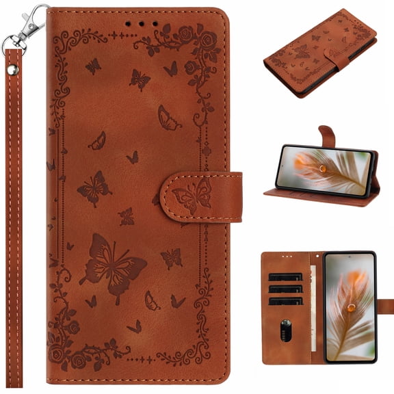 for iPhone 16e Wallet Case with Card Slots Cash Pocket, 2 in 1 PU Kickstand Faux Leather Phone Cover Magnetic Flip Phone Case, Sturdy & Shockproof Phone Case with Wrist Strap - Brown