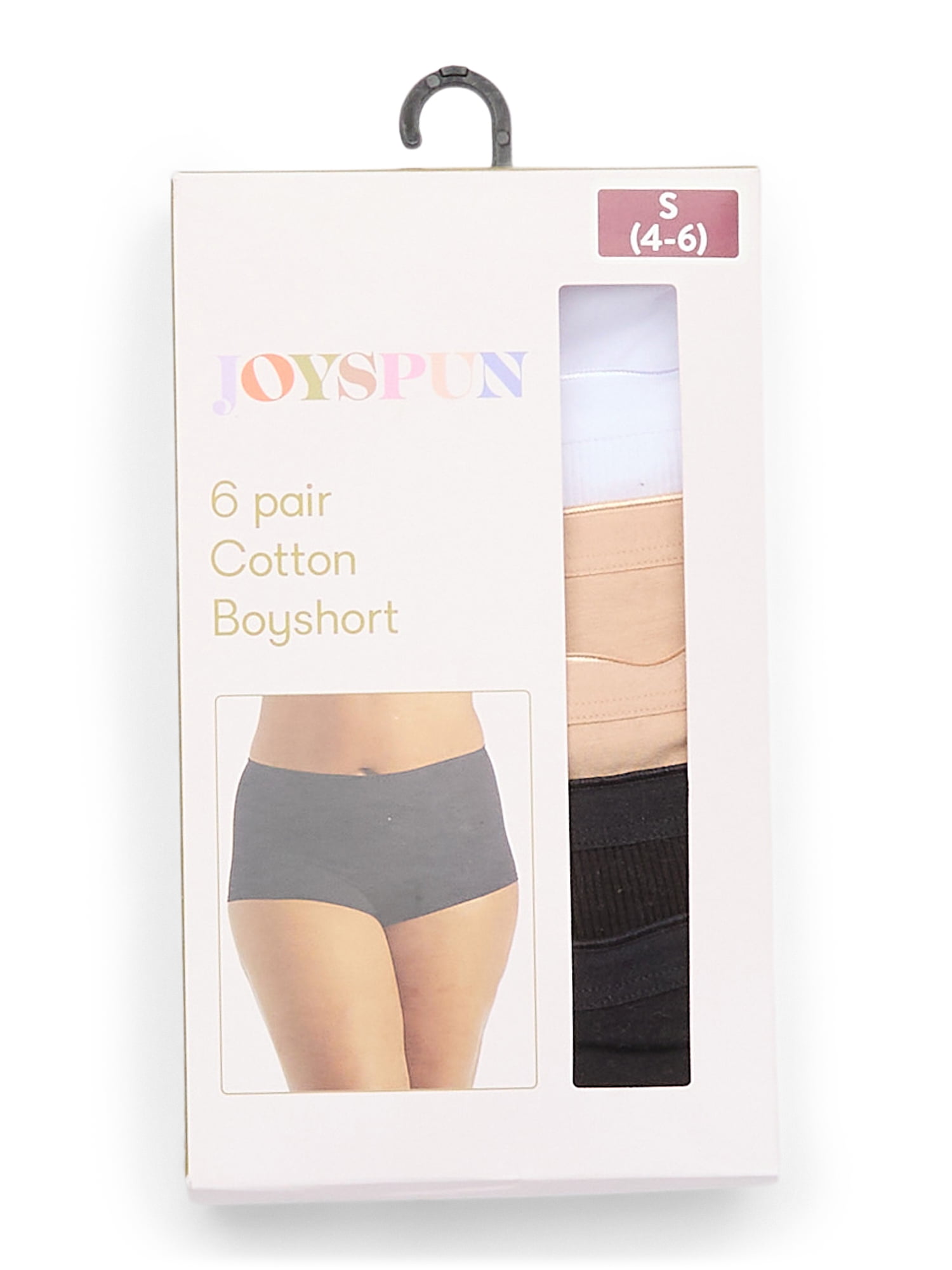 Joyspun Women's Cotton Boyshort Panties, 6-Pack, Sizes S-3XL