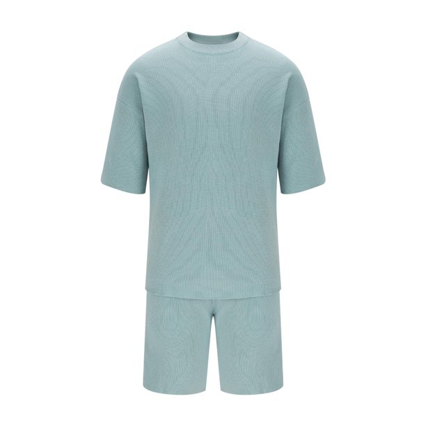 Camiseta de Manga Corta Casual Sólido Cuello Redondo Superior Y Pantalones Traje Conjunto, Traje de Moda de Poliéster para Hombres, Lavado de Manos Primavera Verano