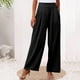 thumbnail image 2 of Pantalones palazzo anchos de color liso para mujer: cintura alta con cinturilla elástica, poliéster y spandex, pantalones largos informales con bolsillos laterales., 2 of 5