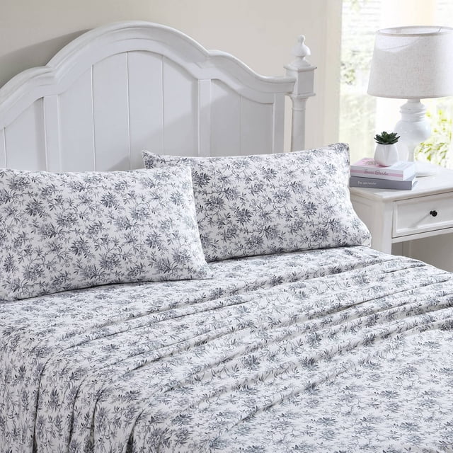 Juego de sábanas Laura Ashley de franela de algodón Faye Toile Black King