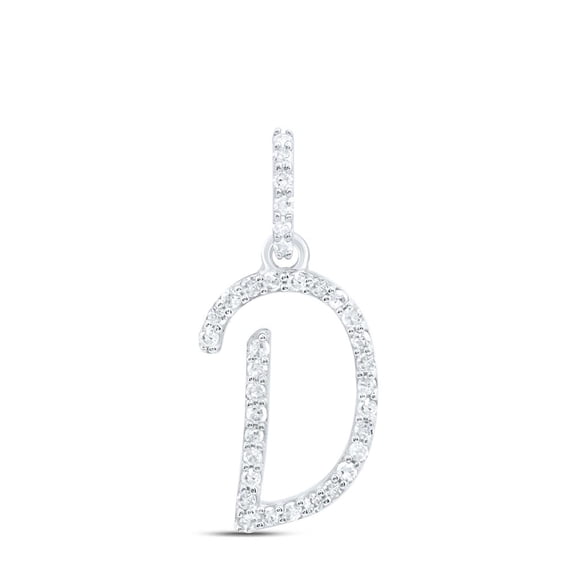 10K White Gold Diamond Women Fancy Script Font Initial D Letter Pendant 1/8 CT