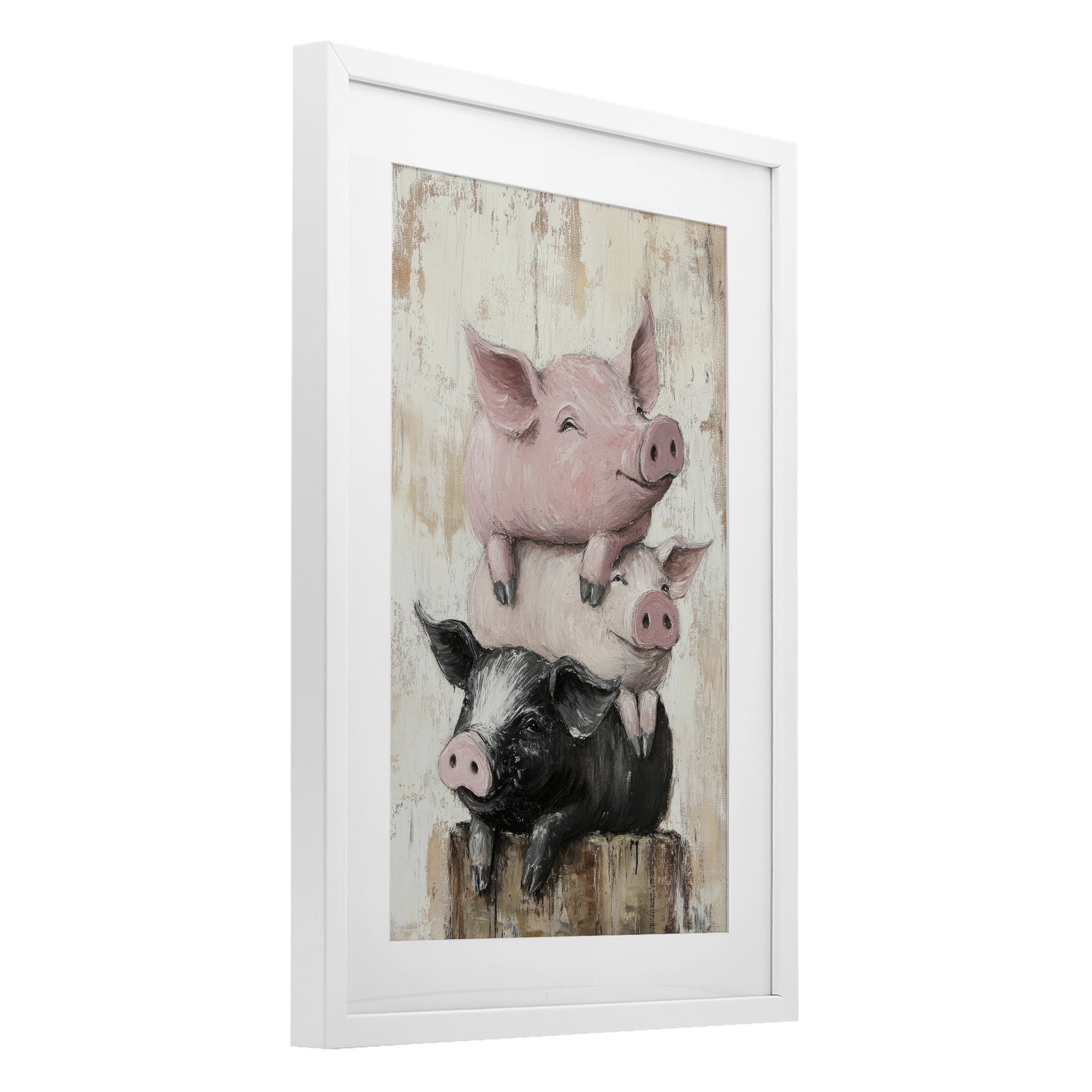 Stupell Industries Pig & Piglet Pile White Framed Print Under Glass, design by Tina LeCour