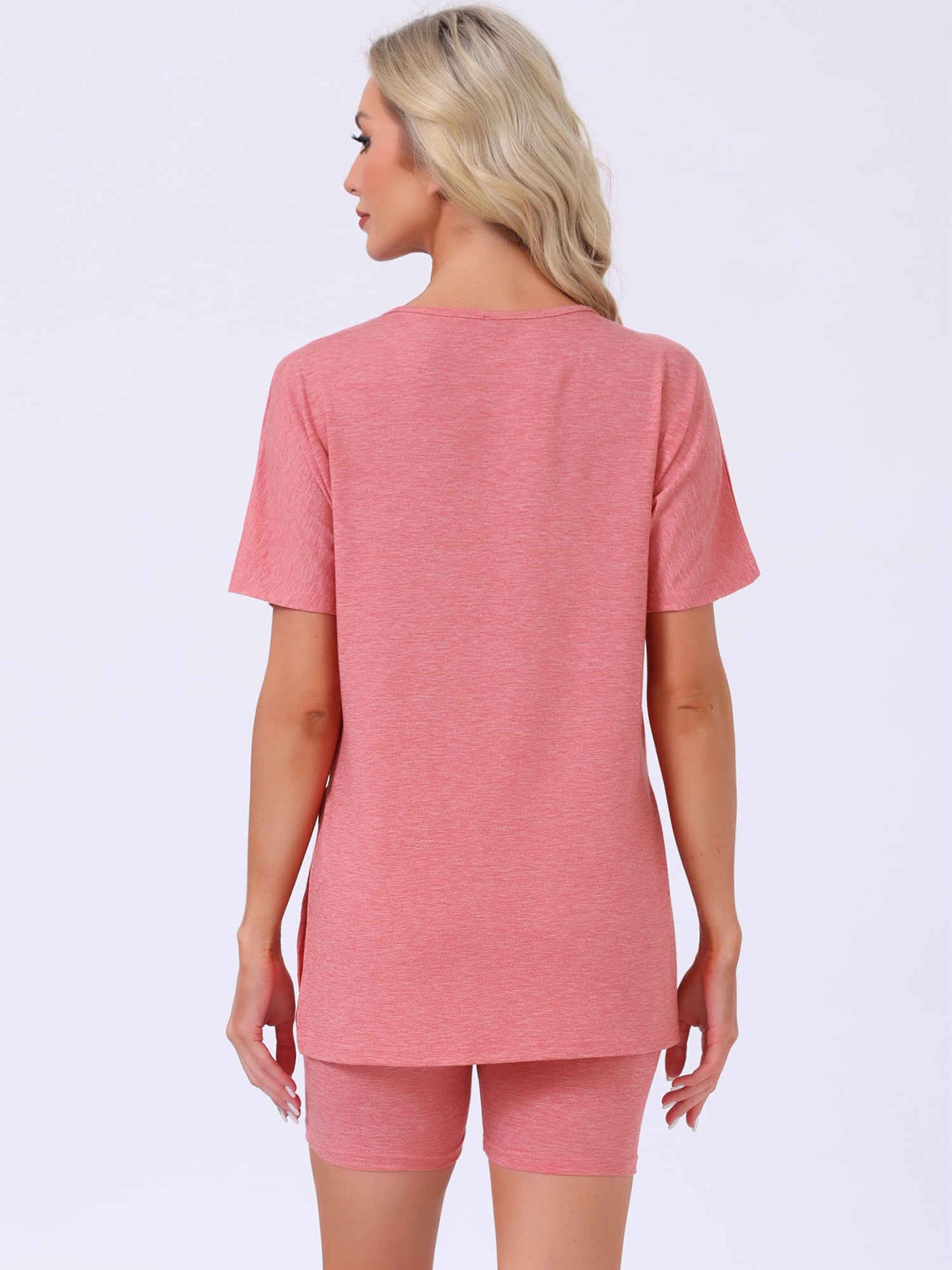 DARING DIVA Women's Pajama Set Split Jersey Knit Tops with Fitted Shorts XL Pink