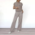 thumbnail image 2 of vigerkar Women Two Piece Outfits Crochet Sheer Knit Sweater Top Wide Leg Pants Lounge Matching Sets Sweatsuit Travel Clothes Grey, XXL, 2 of 8