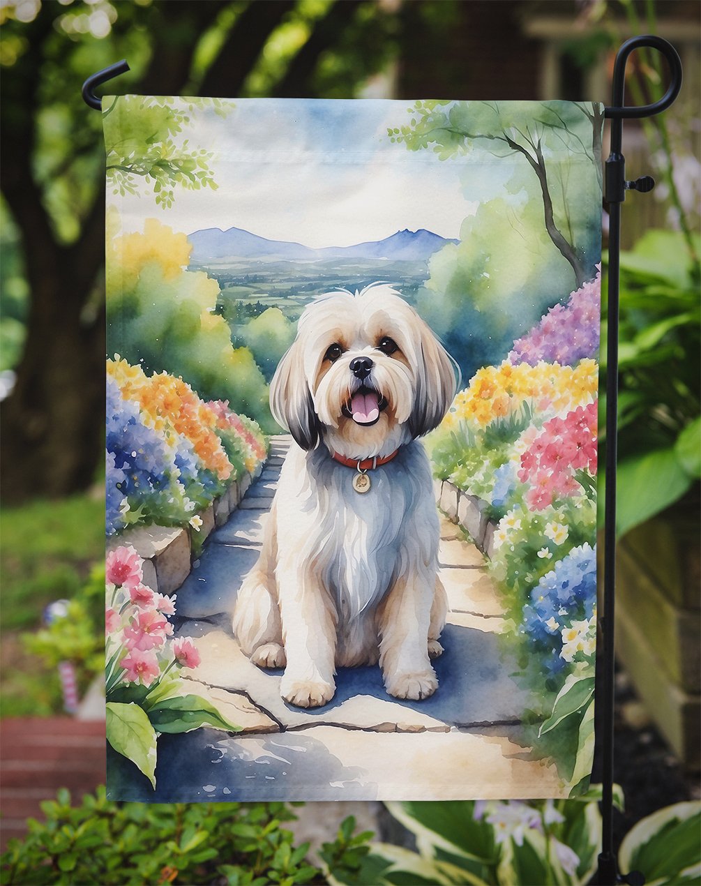 Lhasa Apso Spring Path Garden Flag 11.25 in x 15.5 in