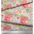 thumbnail image 2 of Soimoi Blue Viscose Chiffon Fabric Leaves & Peony Floral Print Fabric by the Yard 42 Inch Wide, 2 of 3