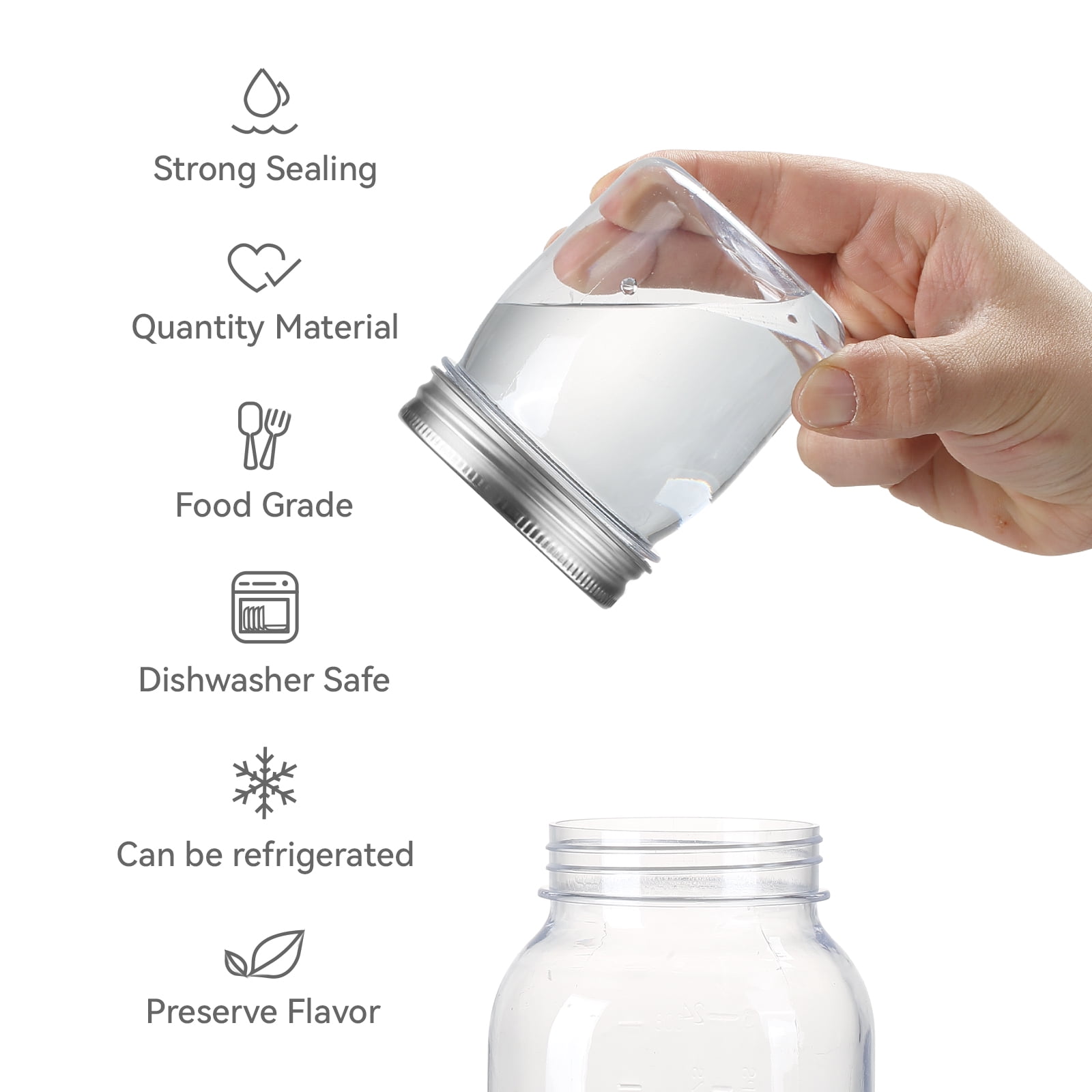 Novelinks 8oz Plastic Jars with Lids 16 Pack Kitchen Storage Containers Clear Plastic Slime Storage Jars Coffee Canister,Silver