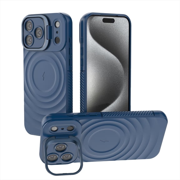 Allytechgroup Magnetic Case for Apple iPhone 17 Pro Max, Ripple Design Back Cover Compatible with Magsafe & Accessories Shockproof Camera Lens Kickstand Phone Case for Women Men, Blue