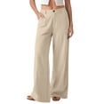 thumbnail image 2 of Dwellite Women's Wide Leg Cotton Linen Pants High Waist Straight Leg Dress Pants 2026 Casual Business Trousers with Pockets Khaki L, 2 of 7