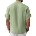 thumbnail image 5 of Men's Linen Shirts Summer Short Sleeve Button Down Collar Beach Boho Tops Casual Breathable Henley Shirts Plus Size, 5 of 8
