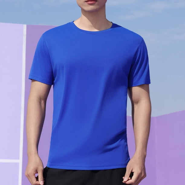 pstuiky camisetas de hombre, Blusa deportiva informal de color liso con cuello redondo y manga corta elástica para hombre camisas casuales para hombre s