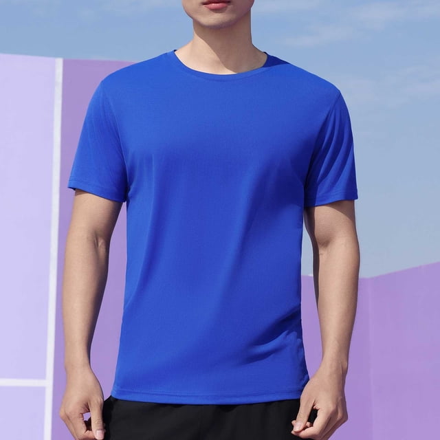pstuiky camisetas de hombre, Blusa deportiva informal de color liso con cuello redondo y manga corta elástica para hombre camisas casuales para hombre s