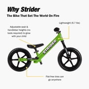 Strider 12 Sport Bike, Green - No Pedal Balance Bicycle for Kids 1 to 4 Years - Includes Safety Pad, Padded Seat, Mini Grips, Flat-Free Tires-Easy Assembly, Tool-Free Adjustments