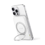 Baseus Qi2 MagSafe Power Bank, PicoGo 5000mAh Wireless Portable Charger with 360° Rotatable Ring Stand, Magnetic Power Bank for iPhone 16/15/14,White