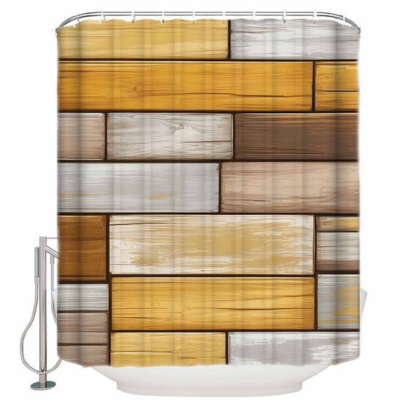 Brown Yellow Vintage Bathroom Shower Curtains with 12 Hooks Polyester Waterproof Shower Curtain for Stalls and Bathtubs Retro Farmhouse Elegant Pastoral Decorative Bathroom Curtain 48x72 Inches