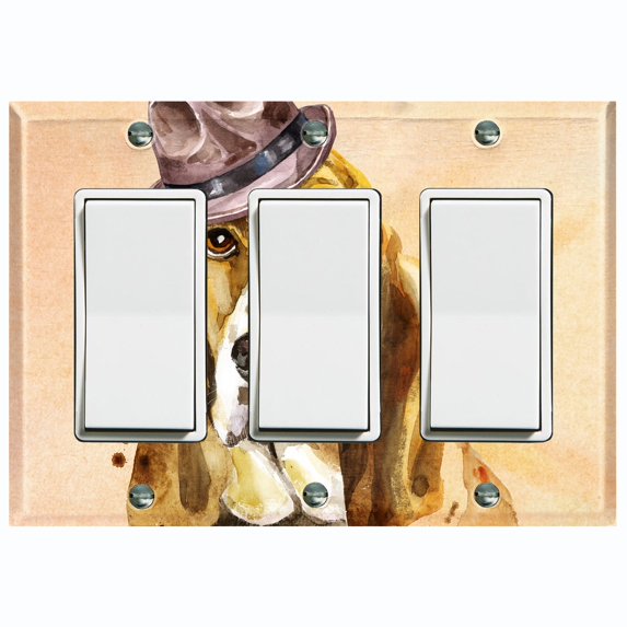 Metal Light Switch Plate Cover Cute Bloodhound Top Hat Outfit Beige DOG016