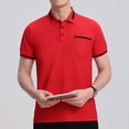 thumbnail image 2 of hoksml Men Golf Polos Shirt Solid-Color Collared Polos Shirt Button Pocket Colour Blocking Short Sleeve Top Casual Loose Turndown Collar Blouse Shirt Elastic Cuffs, 2 of 6