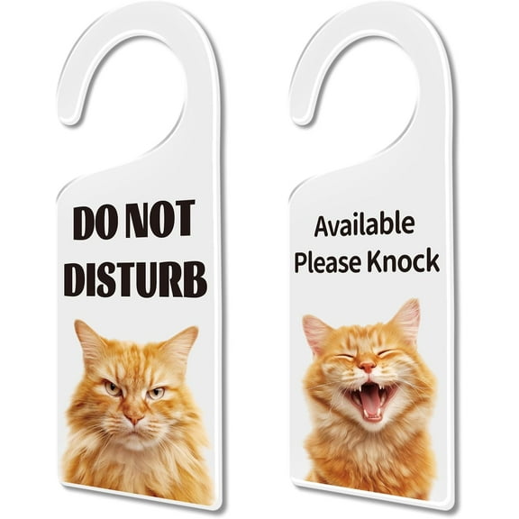 2 Pack Cat Do Not Disturb Sign Handle Hanger Sign Please Do Not Disturb and Please Knock Door Hangings Clear Acrylic Engraved Door Signs