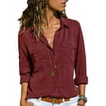 thumbnail image 2 of PENGXIANG Women Button Blouse Long Sleeve Pure Color Loose Shirt with Collar All-match Tops, 2 of 2
