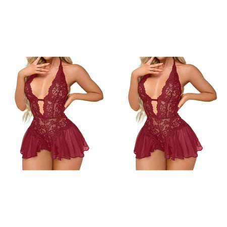 Wijhcboe 2 Pack Women Vintage Lingerie for Women Garter Large Size Sexy Underwear plus Size Lingerie for Women with Underwire Lace Sexy Onesie Passion Jumpsuit Bodysuit Underwear Lingerie Your Side