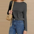 thumbnail image 3 of FRSASU Long Sleeve Shirts for Women Solid Color Casual Soft Crewneck Basic Tee Tops Fall Clothes Dark Gray, 3 of 8