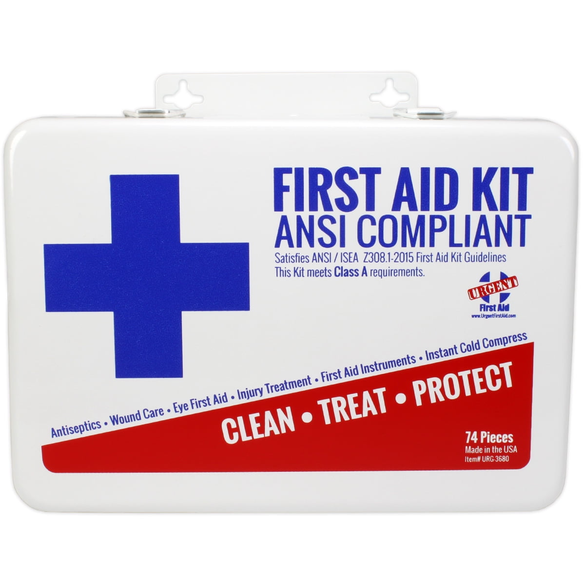 OSHA & ANSI First Aid Kit, 25 Person, 74 Pieces, Indoor/Outdoor Emergency Kit for Office, Home or Car, ANSI 2015 Class A, Metal, Made in USA