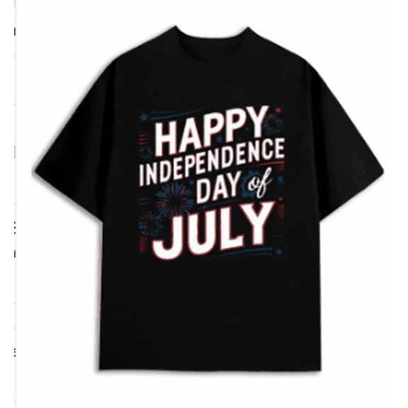 Black July 4th Print Tee, Fashion Unisex Short Sleeve Top for Year-Round Casual Wear