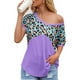 thumbnail image 2 of Camiseta de mujer de manga corta, cuello redondo, estampado, empalme, camiseta informal, morado, L Speravity AP001236-07, 2 of 7