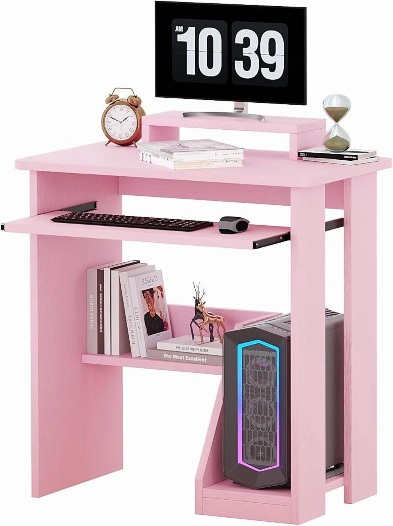 ALISENED Computer Desk with Monitor Stand Keyboard Tray, 29.5 inch Sturdy Desk with Storage Shelves For Office,Living Room,Study