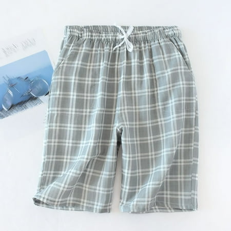 

Men Summer Casual Loose Elastic Waist Plaid Pajama Bottoms Short Pants Sleepwear