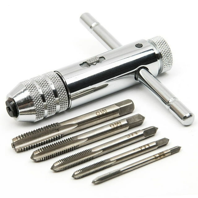 Llave de trinquete con mango en T plateado ajustable, con 5 uds., M3-M8, tornillo de máquina de 3mm-8mm, conector métrico, grifo en forma de T