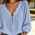 thumbnail image 5 of FAHUOMU V Neck Tops for Women Lace Up Oversized Blouses Peasant Sleeve Casual Lightweight Summer Shirts, 5 of 8