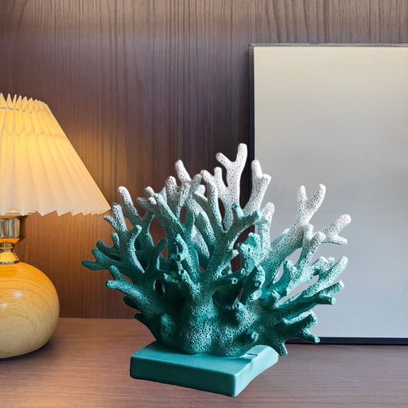 5.9" H White Coral Decor, Resin Coral Statue, Nautical Decorations for Home, Bedroom, Bathroom, Living Room, Beach/Coastal/Ocean Themed Cabinet Shelf Tabletop Decor
