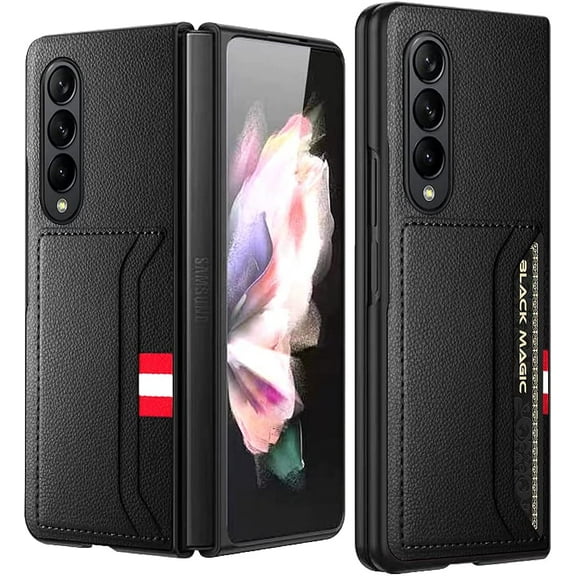 case for Samsung Z Fold4 Case Wallet, Galaxy Z Fold4 Case with Leather Wallet Card Holder Lychee Pattern Phone Case Compatible with Samsung Galaxy Z Fold4 5G, Black