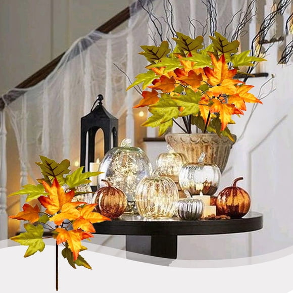 Decoración de rama de hoja de arce otoñal para Acción de Gracias | Ramo de otoño de plástico multicolor | Centro de mesa flexible de temporada | Ramita de hojas duradera para decoración del hogar de