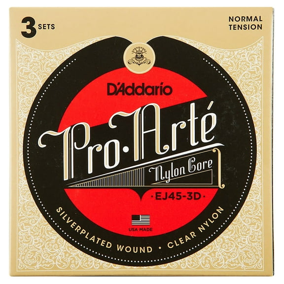 D'Addario EJ45-3D Pro-Arte Nylon Classical Guitar Strings, Normal Tension, 3 Sets