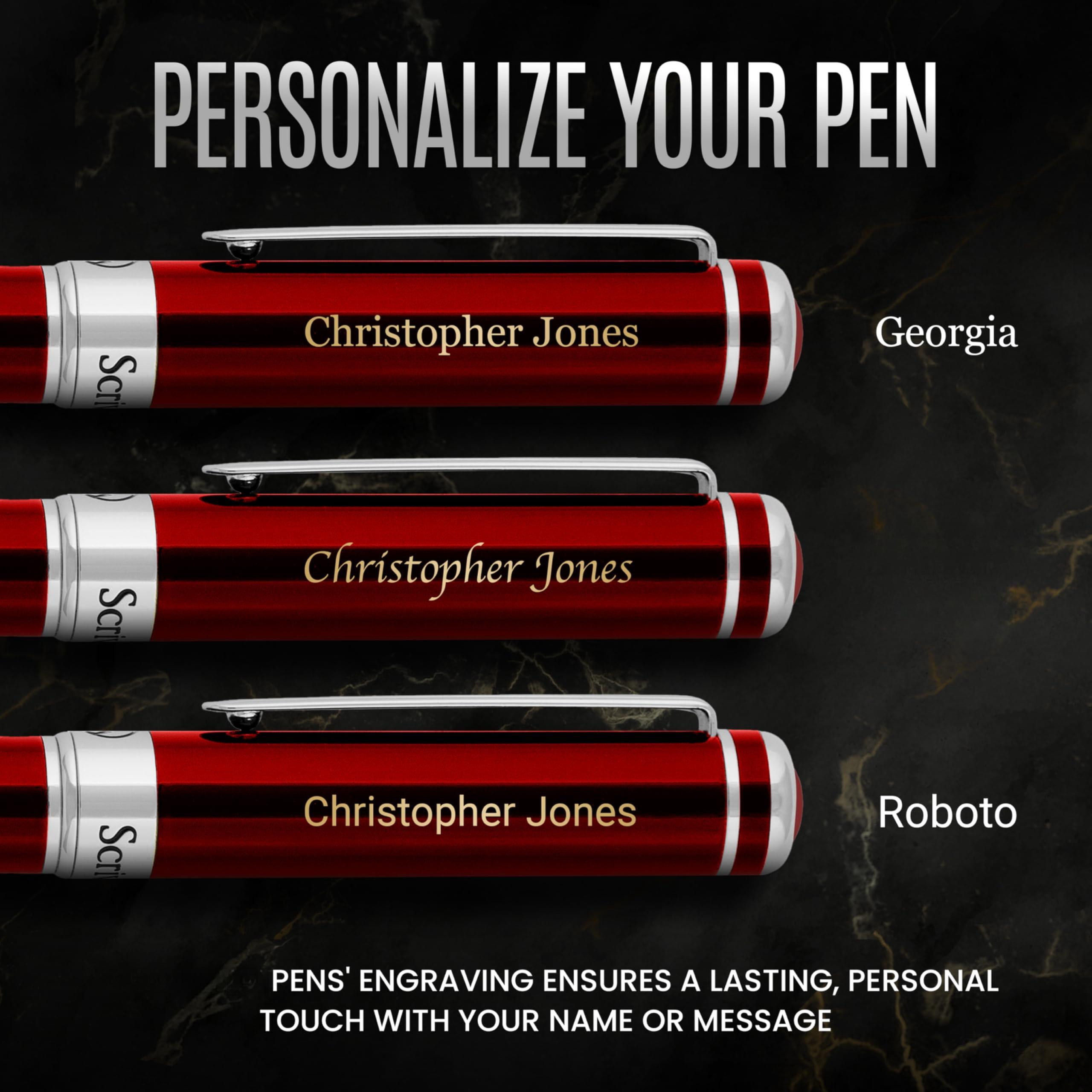 Personalized Deep Crimson Red Rollerball Pen - Stunning Lacquer Luxury With Chrome Finish  Schmidt Ink Refill Engraved Roller Ball Gift Set For Men & Women Custom Name Engraving