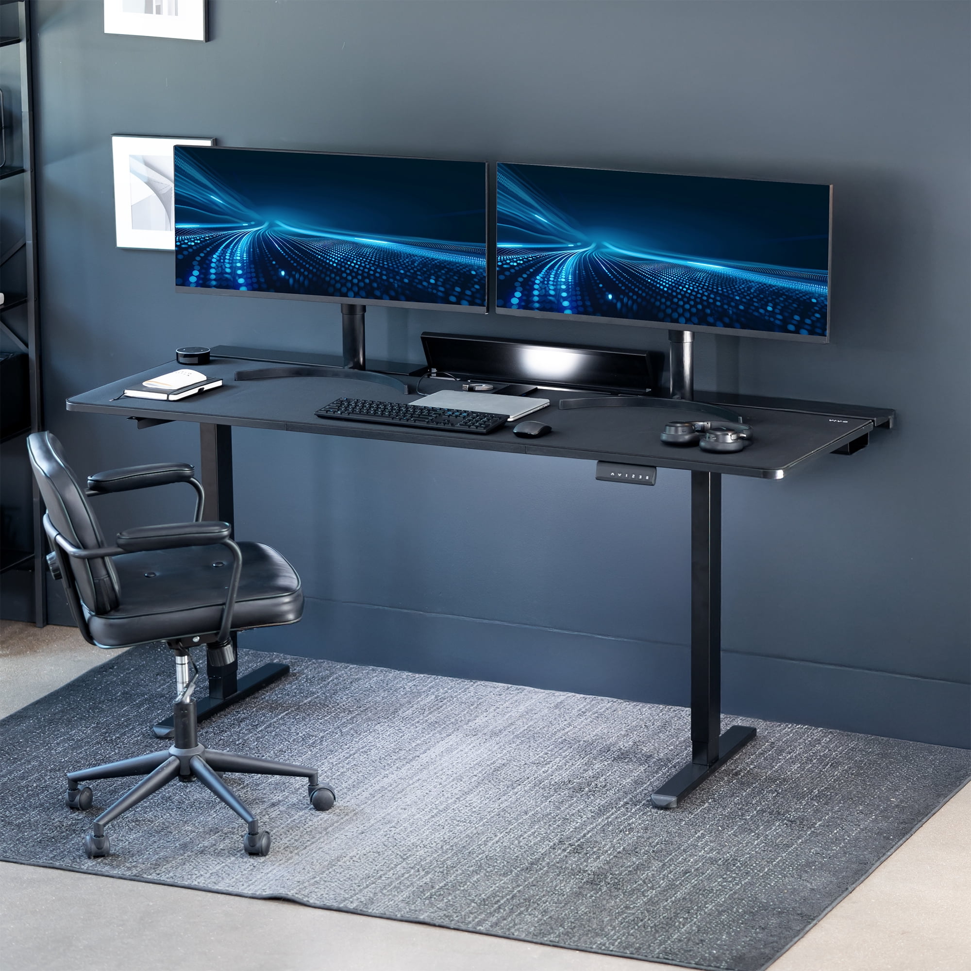 VIVO Electric 71" x 30" Desk, Full Pad, Black Hidden Cable Tabletop, Black Frame