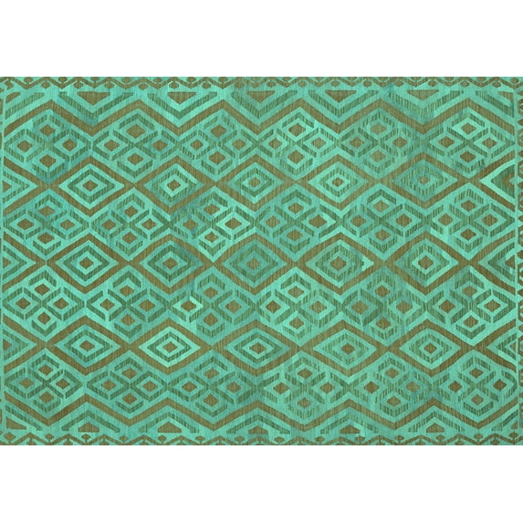 Ahgly Company Indoor Rectangle Abstract Turquoise Blue Contemporary Area Rugs, 5' x 7'