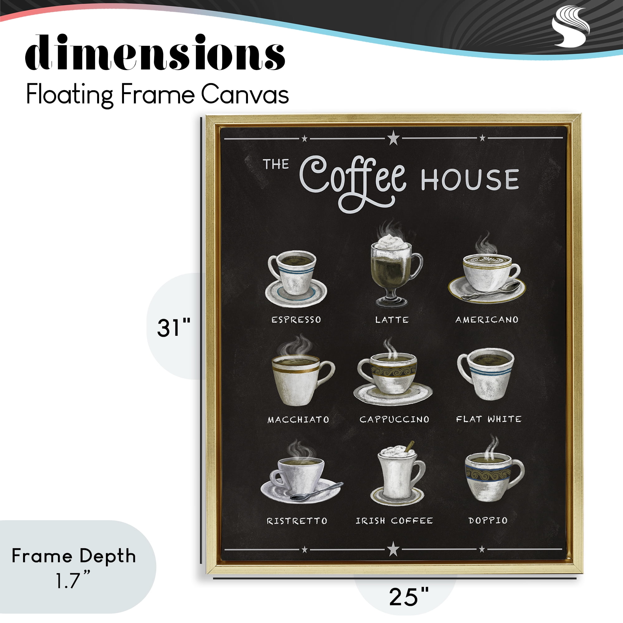 Stupell Industries The Coffee House Menu Gold Framed Floater Canvas Wall Art, design by Conrad Knutsen