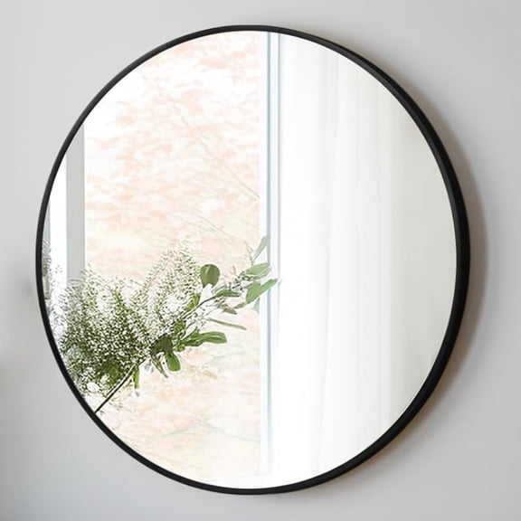24 Inch Circle Wall Mirror, Black Metal Frame Vanity Mirror for Bathroom/bedroom/Living Room/Entryway