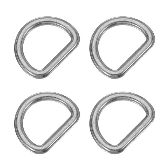 Uxcell 0.8" Metal D-Rings, 4 Pcs 304 Stainless Steel D Ring Welded Solid for Belts Dog Collars, 3x15mm